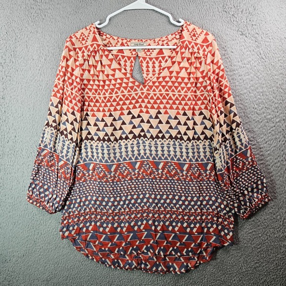 Lucky Brand Top Blouse Women Small Hole Back Lightweight Geometric Multicolor - Picture 1 of 9